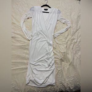 Nasty Gal White Draped Long Sleeve Dress